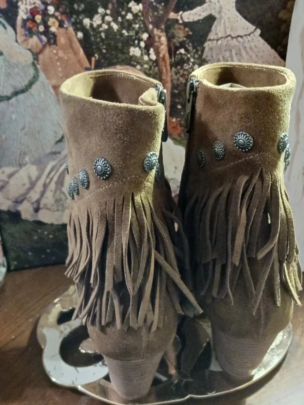 Yardley Brown Suede Fringe Booties by Belle Sigerson Morrison 7.5 NEW!